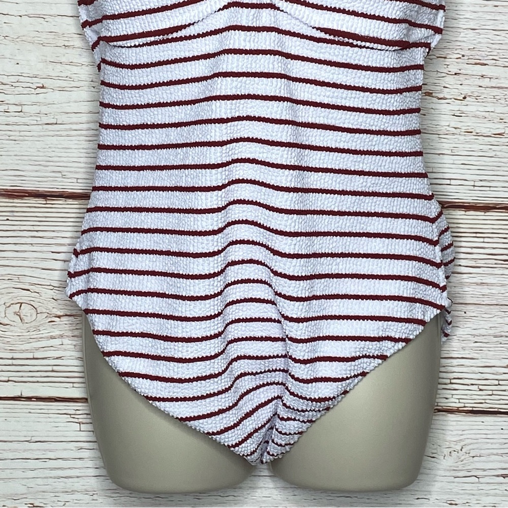 New J Crew Scrunchie Ring Bandeau One Piece Swimsuit in Red White Stripe… - Picture 8 of 13